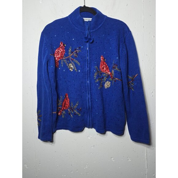 Tiara international Womens Cardinal Beaded Full Zip Sweater Jacket Size Small - Picture 1 of 9